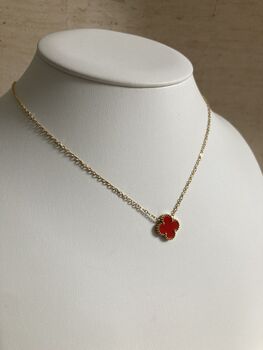 Gold Plated Red Single Clover Necklace, 3 of 7