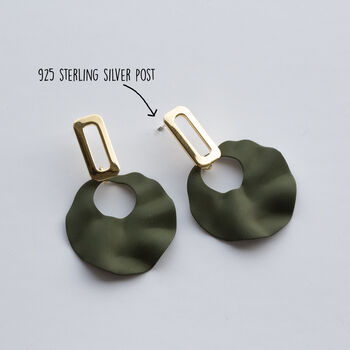 Dark Green And Gold Ripple Earrings In A Box, 2 of 3
