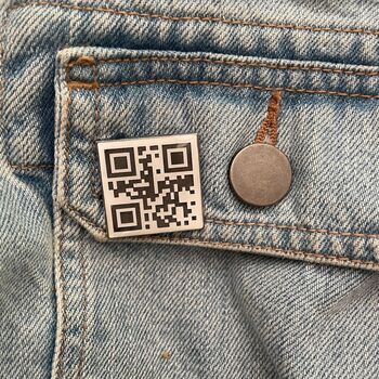 Engraved Qr Code Enamel Pin, Custom Scannable Qr Gift, Tech Lover Accessory, 3 of 3