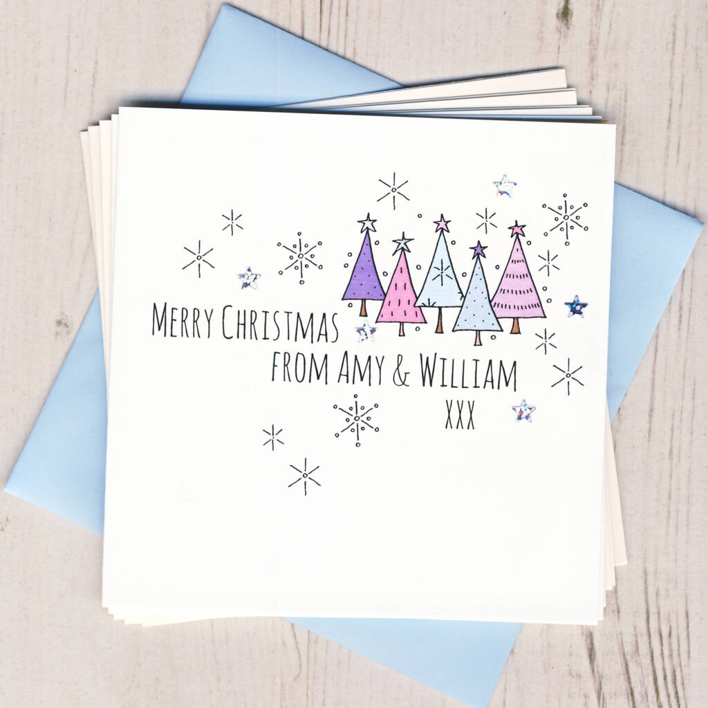 Pack Of Personalised Trees Christmas Cards, 1 of 2