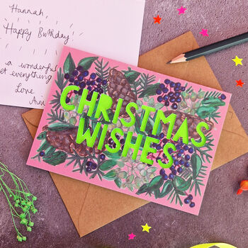 Christmas Wishes Neon Floral Christmas Card, 6 of 9