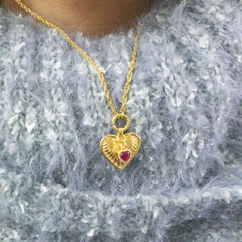 Ribbed Heart Necklace With Birthstone Detail, 7 of 10