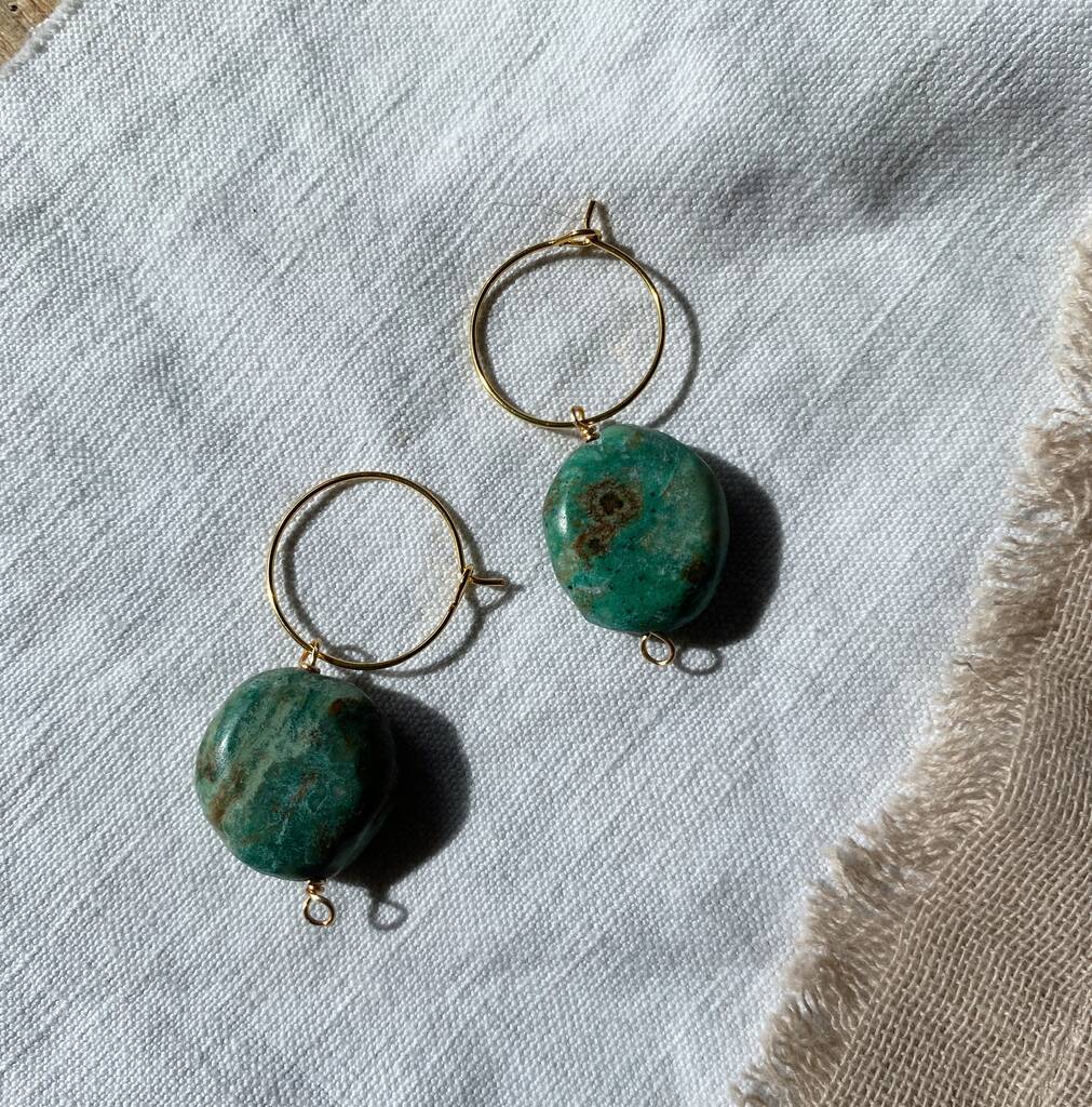 Vintage Re Purposed Turquoise Stone Bead Charm Hoops, 1 of 3