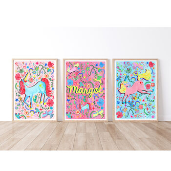 Pink Unicorn Name Print Set, 2 of 12