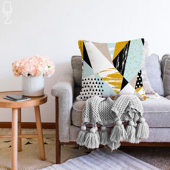 Cushion Cover With Mint, Black And Yellow Patterns, 2 of 4