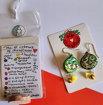 Hand Painted Brussel Sprout Face Bauble Earrings, 6 of 11