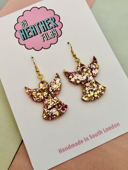 Christmas Angel Glitter Earrings / Festive Jewellery / Holiday Jewellery / Sparkly Jewellery, 4 of 7