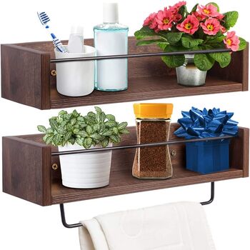 Set Of Two Wood Floating Shelf Wall Mounted With Bar, 2 of 7