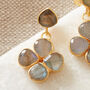 Blue Topaz Clover Gold Plated Silver Stud Drop Earrings, thumbnail 9 of 12