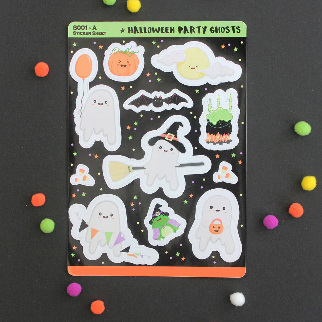 Party Ghost Cute Halloween Sticker Sheet, 1 of 3