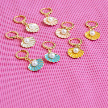 Enamel Shell Earrings With Pearl Detail, 5 of 8