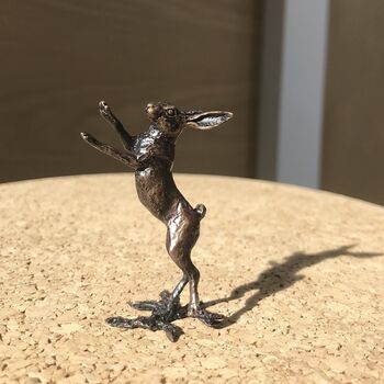 Miniature Bronze Hare Boxing Sculpture 8th Anniversary, 5 of 11