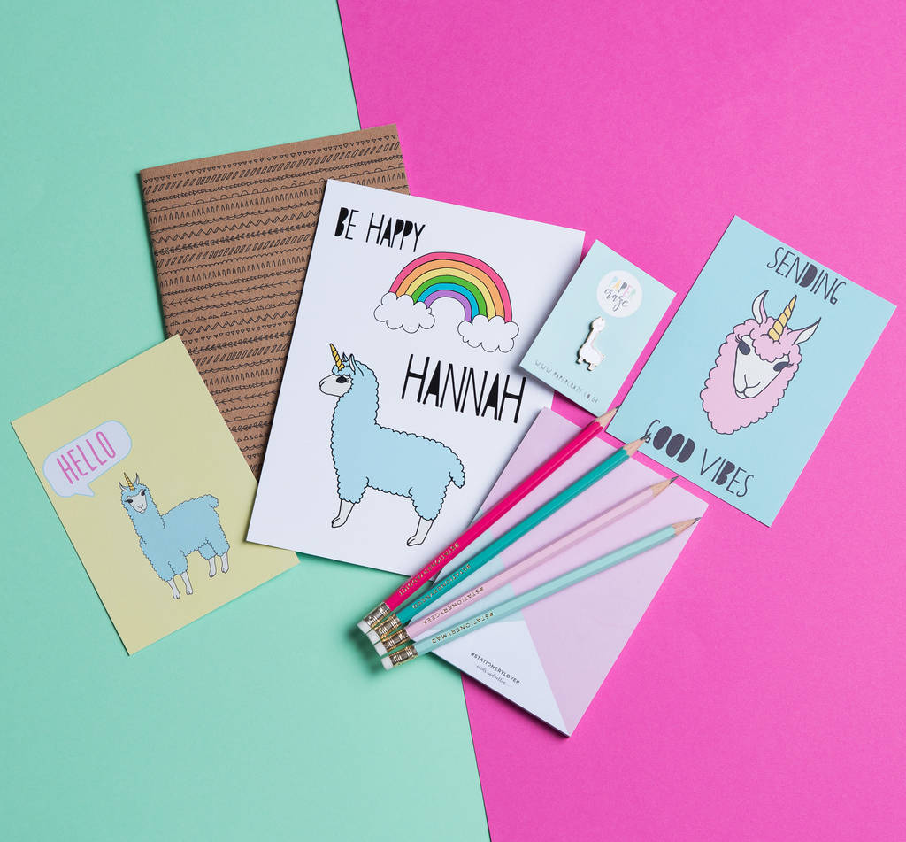 llama unicorn stationery set with personalised print by paper craze