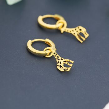 Sterling Silver Giraffe Huggie Hoop Earrings, 2 of 12
