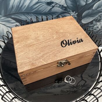 Personalised Wooden Carved Name Jewellery Box, 6 of 7