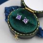 Princess Cut Amethyst Purple Stud Earrings, thumbnail 4 of 12