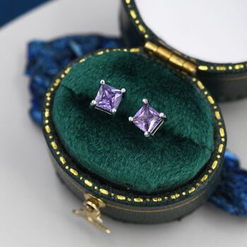 Princess Cut Amethyst Purple Stud Earrings, 4 of 12