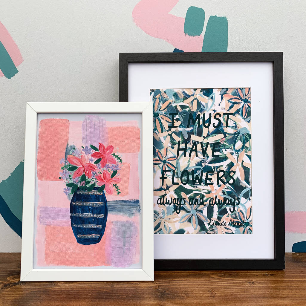 Flower Vase Hand Painted Print By Mia Felce