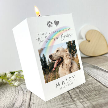 Personalised Rainbow Bridge Pet Photo Tea Light Holder, 3 of 7