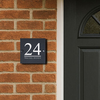 Personalised Black Square Acrylic House Sign Name Number Plaque New Home, 2 of 5