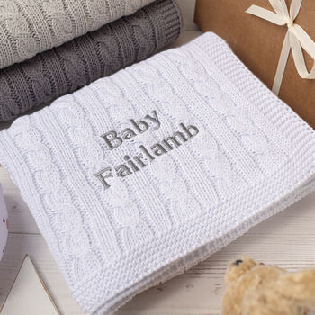 Luxury Unisex White Baby Cable Blanket, 4 of 12