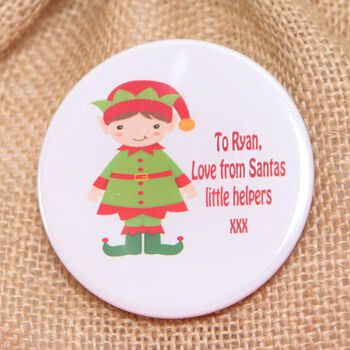 Mini Jute Gift Sack With Personalised Elf Badge – Boy Or Girl Design, 3 of 3