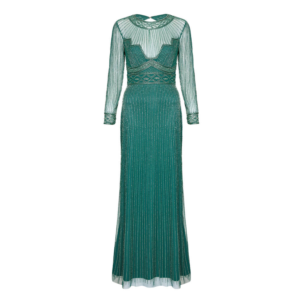 Mia Gown Green Prom Maxi Dress With Sleeves By Gatsbylady London ...