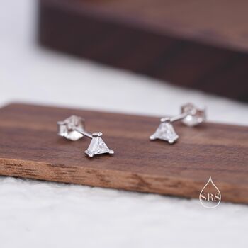 Sterling Silver Extra Tiny Minimalist Triangle Cz Crystal Stud Earrings, 4 of 12