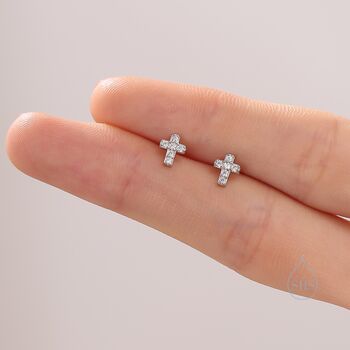 Sterling Silver Very Tiny Cross Stud Earrings, 6 of 12