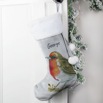 Personalised Robin Silver Grey Stocking, 3 of 3