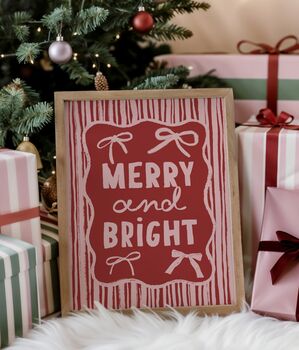 Merry And Bright Red And Pink Christmas Print, 3 of 3