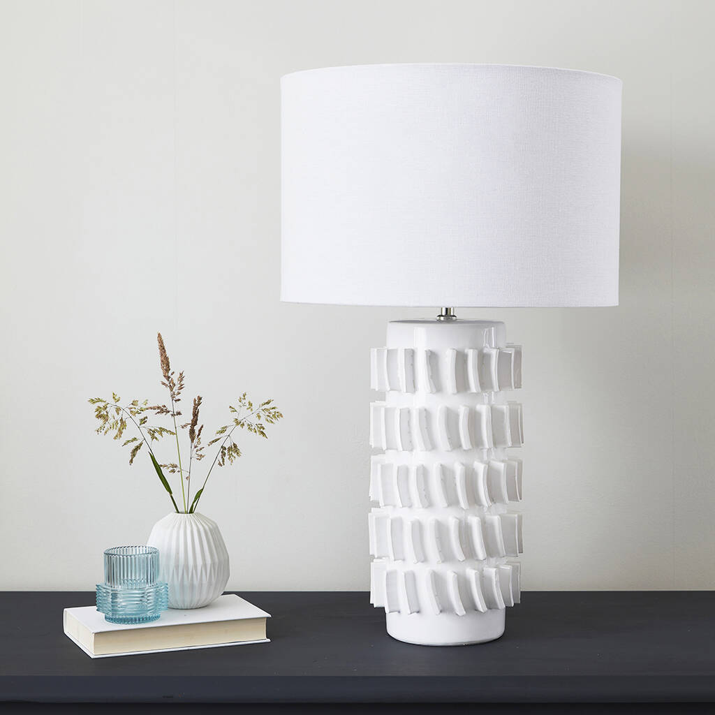White Ceramic Tiled Table Lamp With Shade By Primrose & Plum