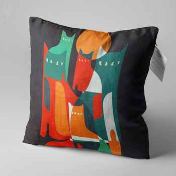 Abstract Cats Pillow Cover With Multicoloured On Black, 3 of 7