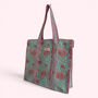 Blue And Pink Block Print Floral Quilted Cotton Tote Bag, thumbnail 3 of 5