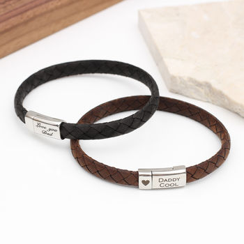 Mens Personalised Father's Day Woven Leather Bracelet, 3 of 8