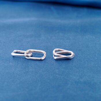 Silver Double Link Earrings, Paperclip Drop Hoop Earrings, 7 of 8