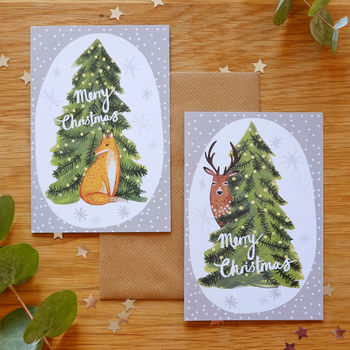 Illustrated Deer Recycled Christmas Card, 2 of 2