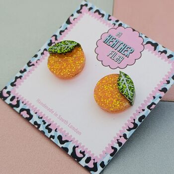 Orange Glitter Stud Earrings, 4 of 5