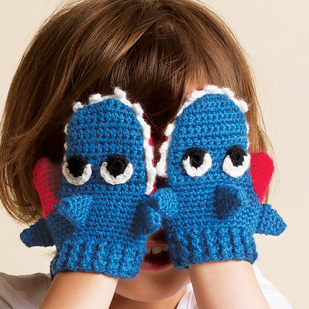 Hand Crochet Childrens Shark Mittens, 1 of 3