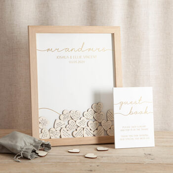 Minimal Script Foiled Wedding Drop Top Frame Guest Book, 2 of 6