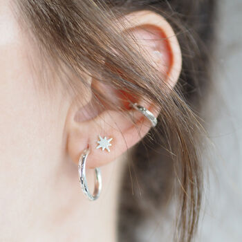 Sterling Silver Engraved Star Hoop Earrings, 10 of 12