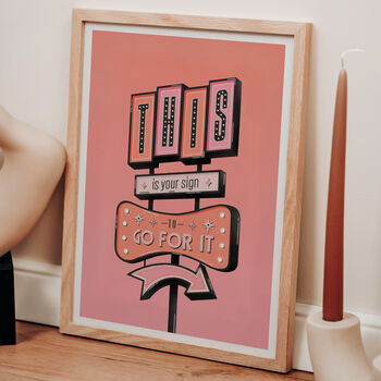 Illustrated 'Go For It' Retro Sign Art Print, 2 of 2