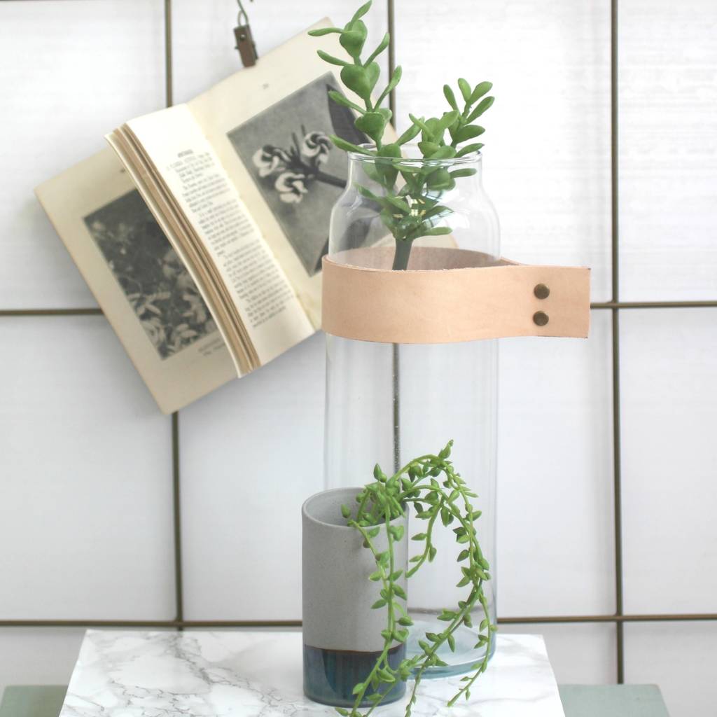 glass vase with leather strap by posh totty designs interiors