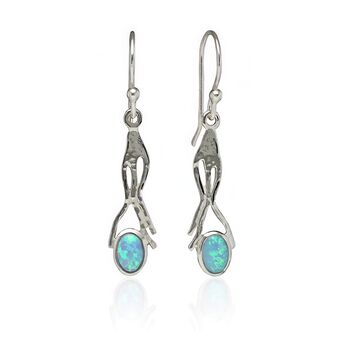 Molten Sterling Silver Blue Opal Drop Earrings, 4 of 8