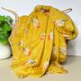 Watercolour Robins Print Scarf In Mustard, thumbnail 1 of 3
