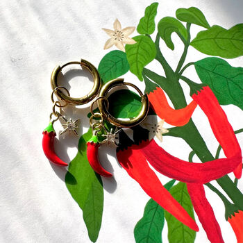 Chilli A4 Art Print And Chilli Earrings Gift Set, 2 of 9