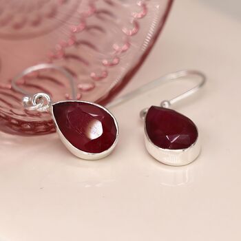 Sterling Silver Teardrop Ruby Drop Earrings, 4 of 9