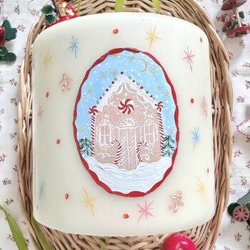 Hand Painted Christmas Gingerbread House Pillar Candle, 2 of 4