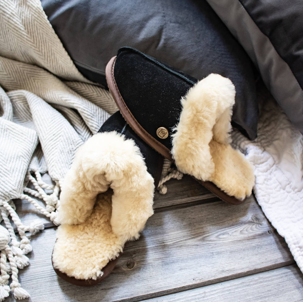 Black Sheepskin And Suede Slippers, 1 of 7