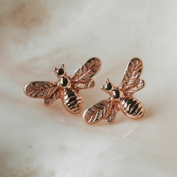 Sweet Rose Gold Bee Earrings, 2 of 5